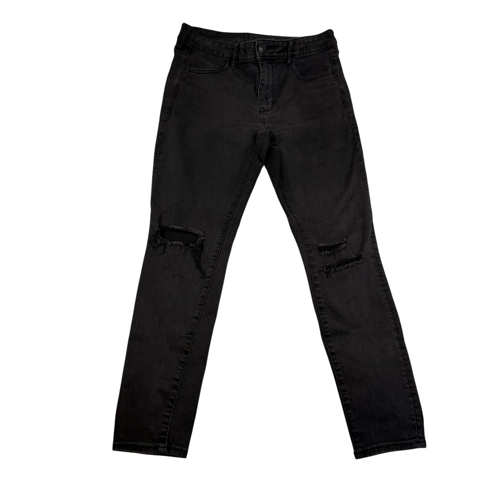 American Eagle Ne(x)t Level Stretch Skinny Jeans Black Ripped Distressed 12 Reg